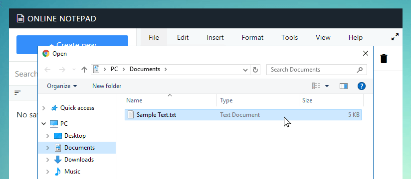 Open file dialog in Losite